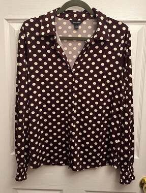 Autres Filles Brown and White Polka Dot Long Sleeve Button Up Blouse